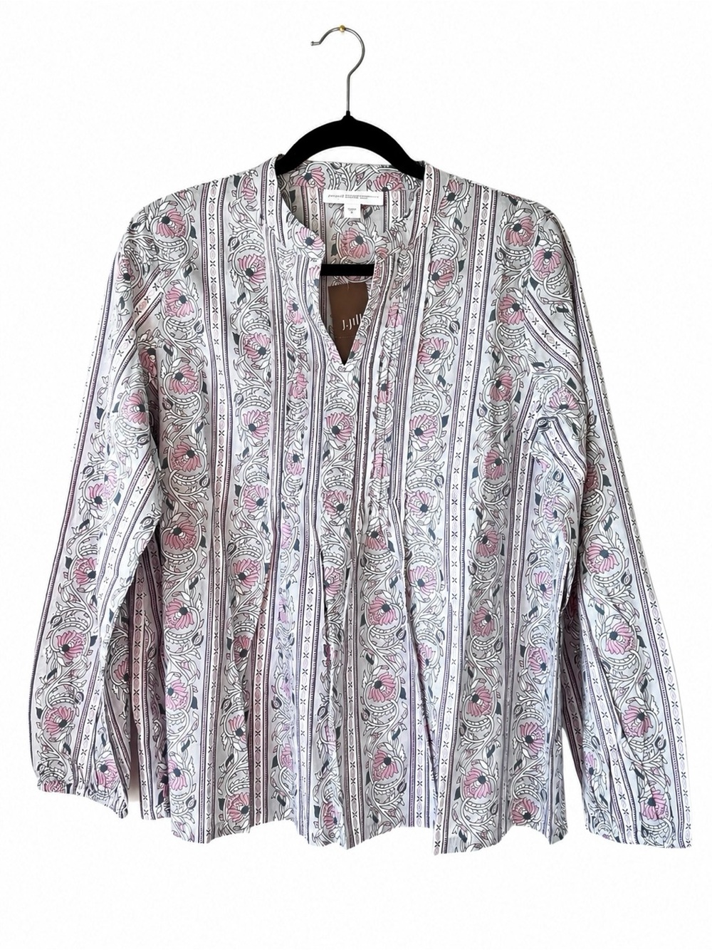 Pure Jill NWT Organic Cotton Floral Boho Popover Blouse Small Gray Pink J.Jill